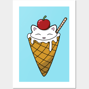 Adorable cat in ice cream cone with a cherry on top Posters and Art